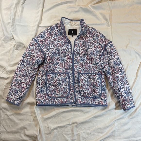 7 For All Mankind Jackets & Blazers - NWOT 7 For All Mankind Women's Small Quilted Floral Jacket Lightweight White BL